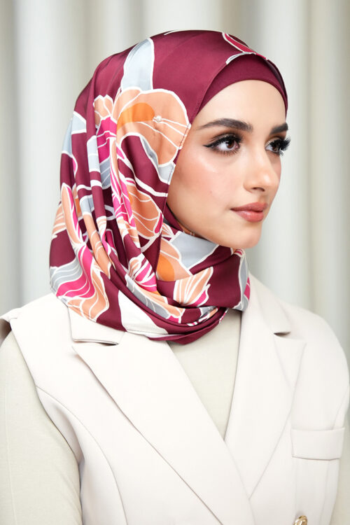 Aulia Hijab Satin "Fleur" - Dark Cherry