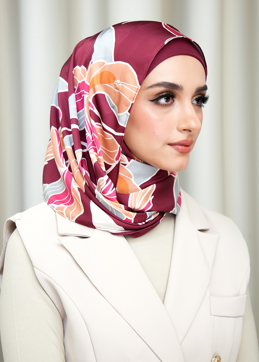 Aulia Hijab Satin "Fleur" - Dark Cherry
