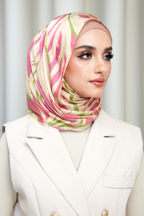 Aulia Hijab Satin "Fleur" - Leafy Blush