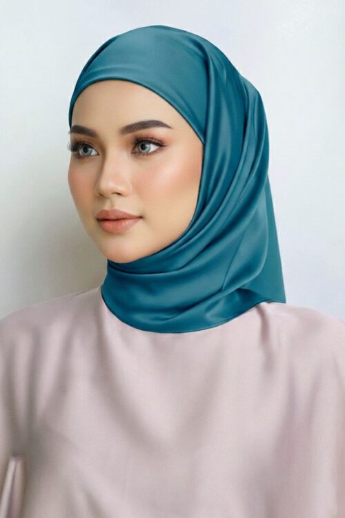 Layha Hijab Matte Satin (FREE Inner)  - Teal Blue