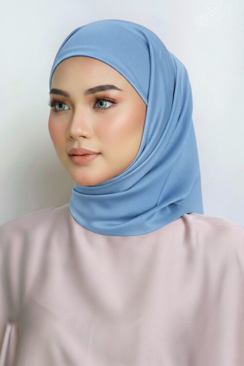Layha Hijab Matte Satin (FREE Inner)  - Sea Blue