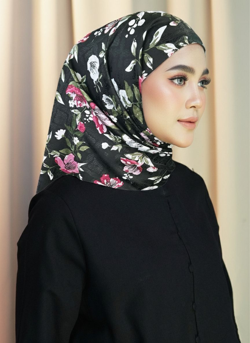Tamara Hijab "Satin Florale" - Roselle Black