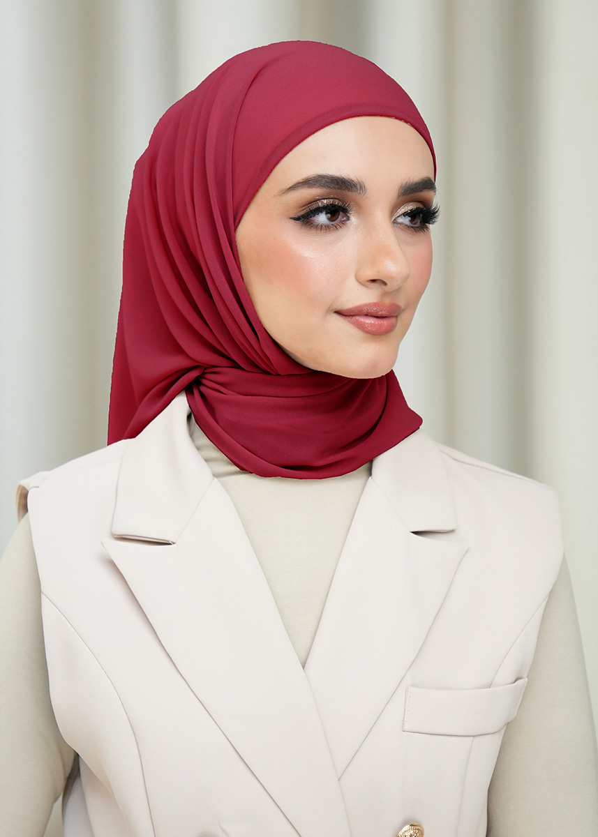 Layha Hijab Chiffon (FREE Inner)  - Mystical Red