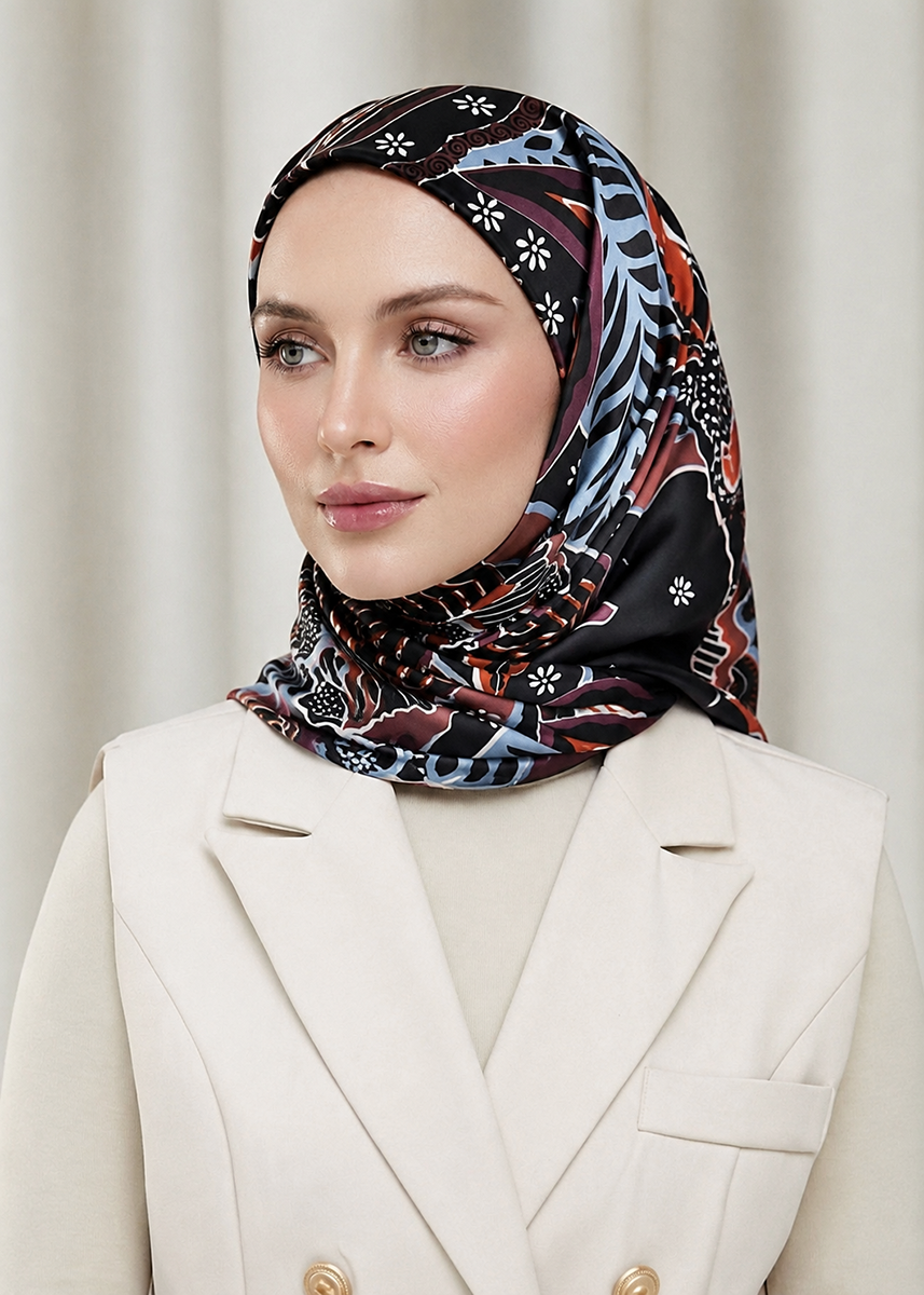 Tamara Hijab "Classy Batik" - Black Seroja