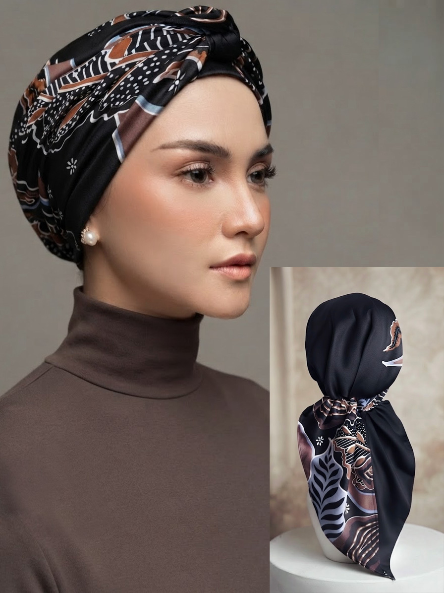 Lamara Turban "Classy Batik" - Black Seroja