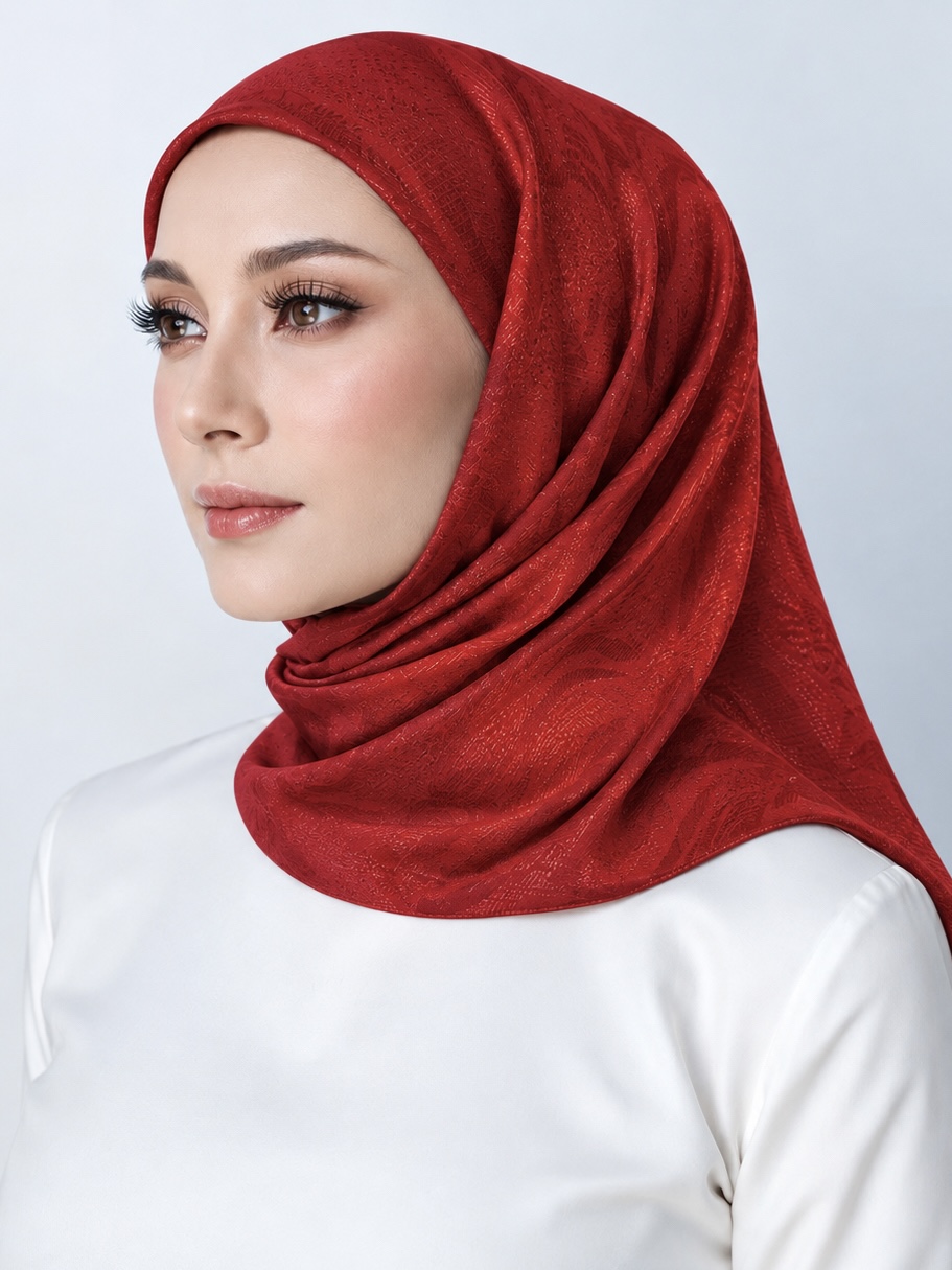 TAMARA HIJAB GLAMZ "Premium Sheer Chiffon" - RANIA RED